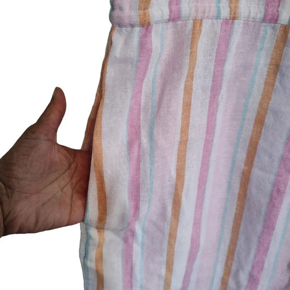 Time and Tru Pink Stripe Button Linen Rayon Shirt Dress Size L 12-14 Beach Vacay - Picture 6 of 9
